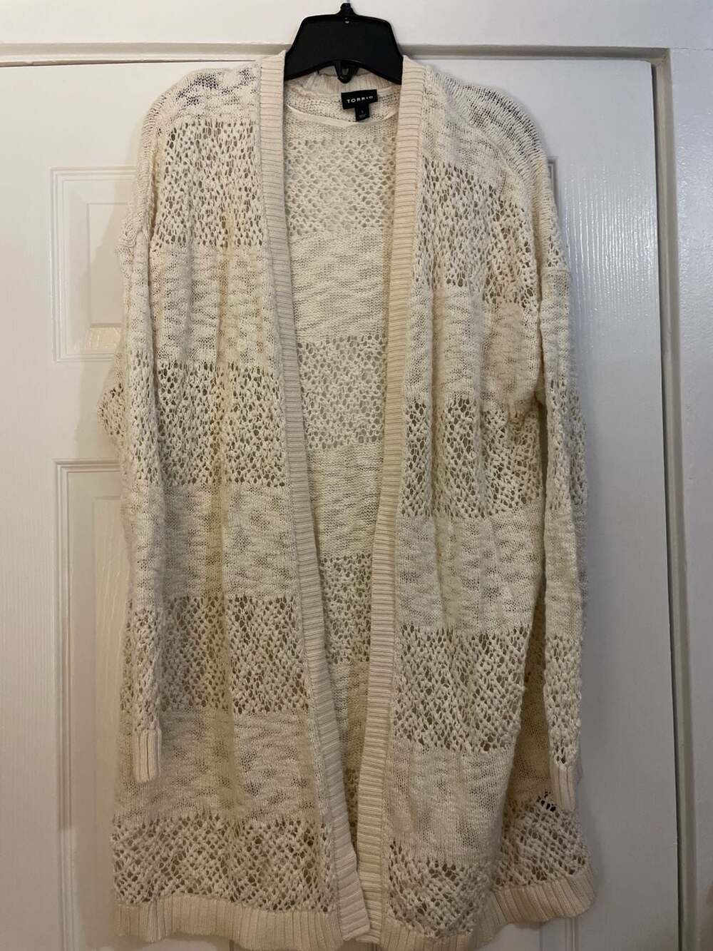 Torrid Cream Pointelle Open Front Longline Cardigan Size 1 (1X)